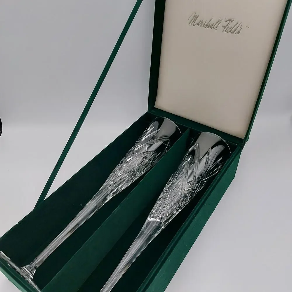 VTG Godinger Shannon Dublin Crystal Champagne Flutes Set 2 Marshall Fields Box